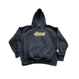 DREWHOUSE DREW SECRET DECONSTRUCTED SPELLOUT HOODIE SWEATSHIRT BLACK SIZE LARGE
